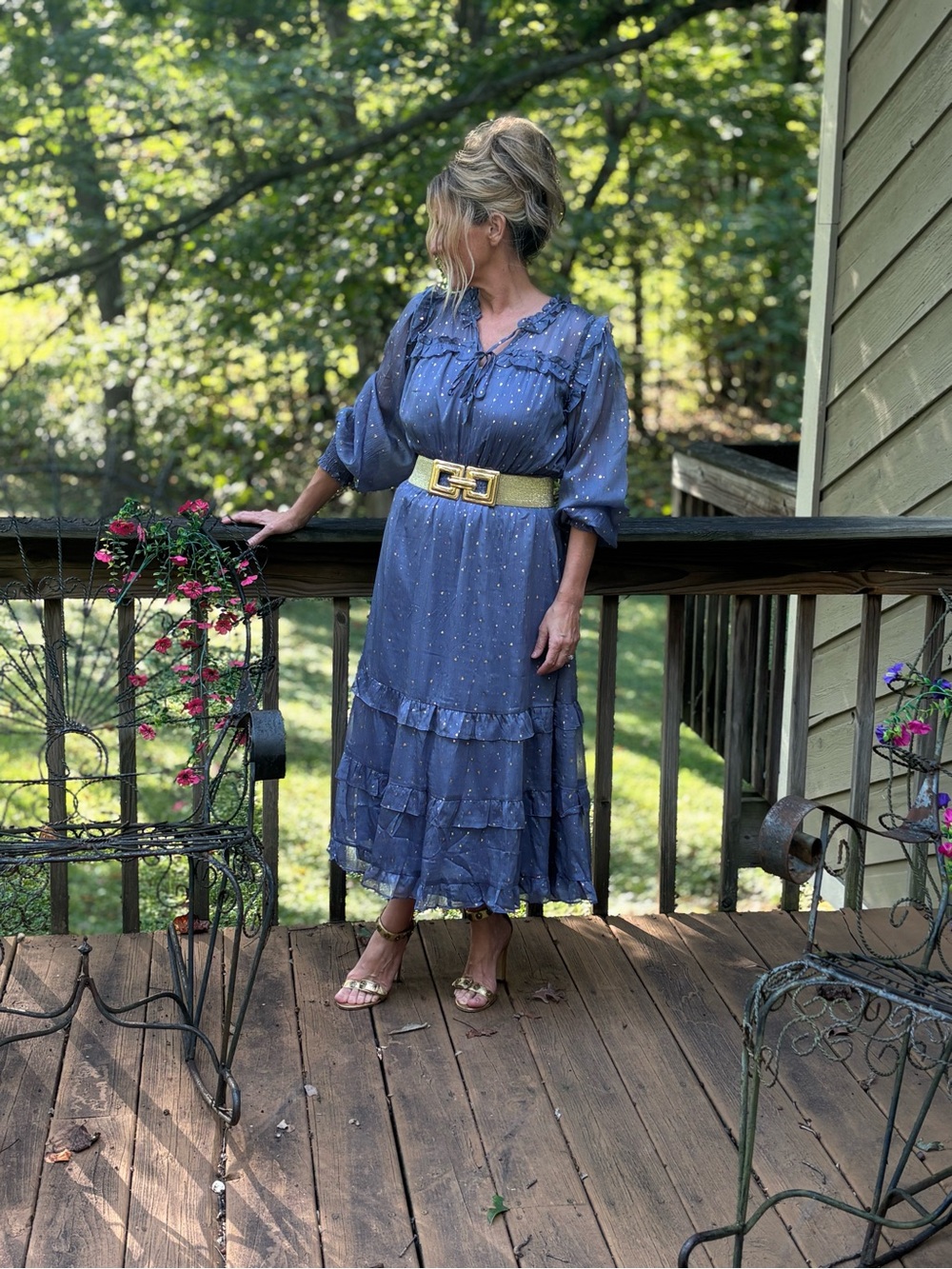 Fate Blue Polka-Dot Ruffle Maxi Dress